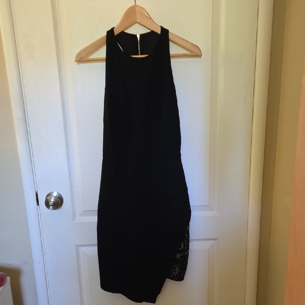 Mystic Black Asymmetrical Halter Sheath Dress